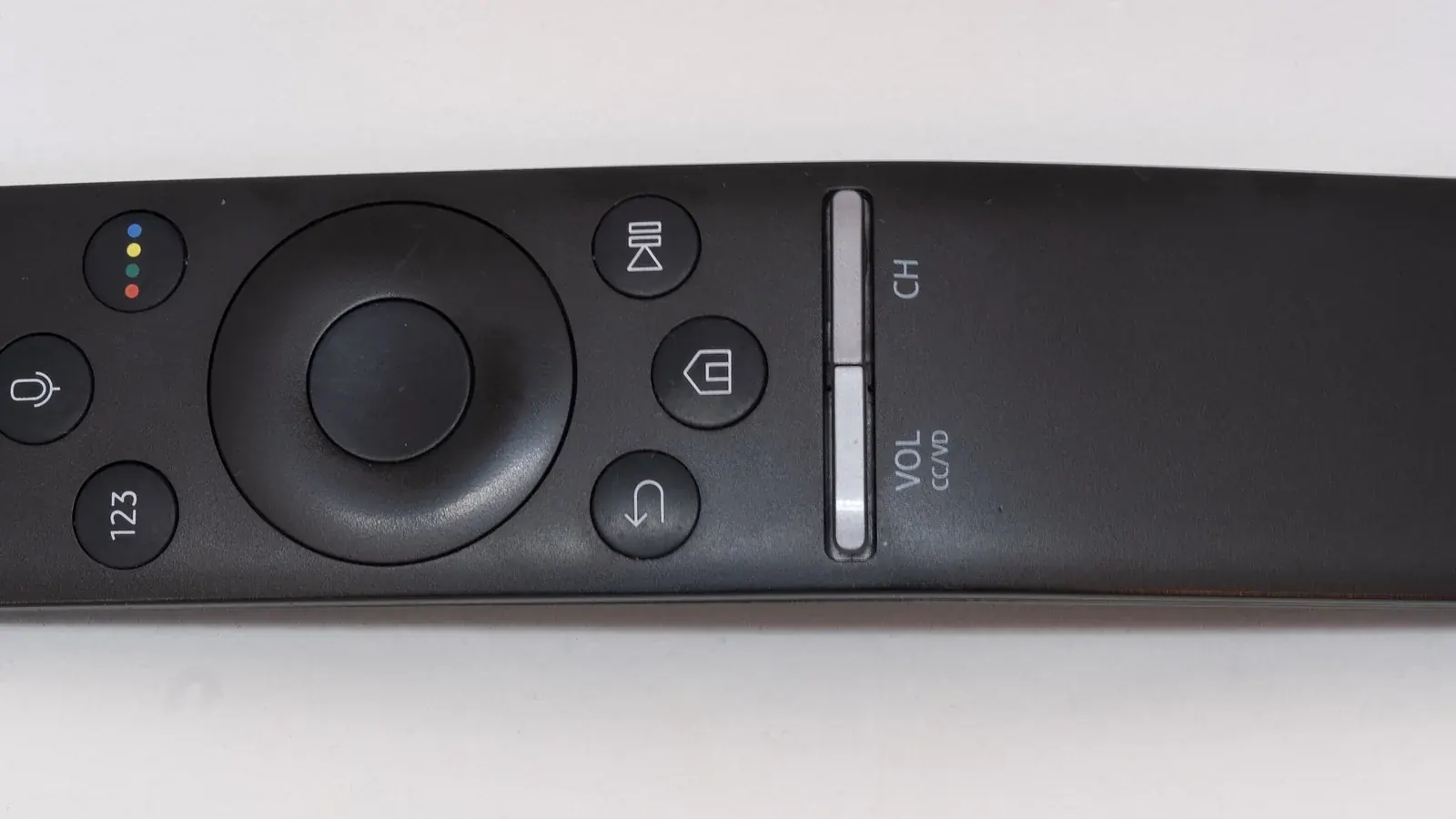 Close-up of a Samsung Smart TV remote control