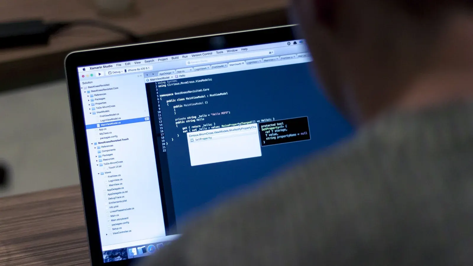 Person looking at programming code on a laptop screen